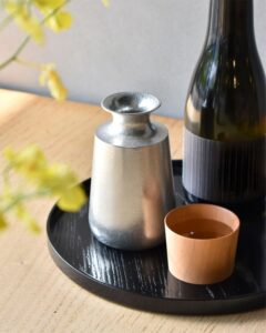 錫の徳利と天然木のお猪口セット「Sake Set」